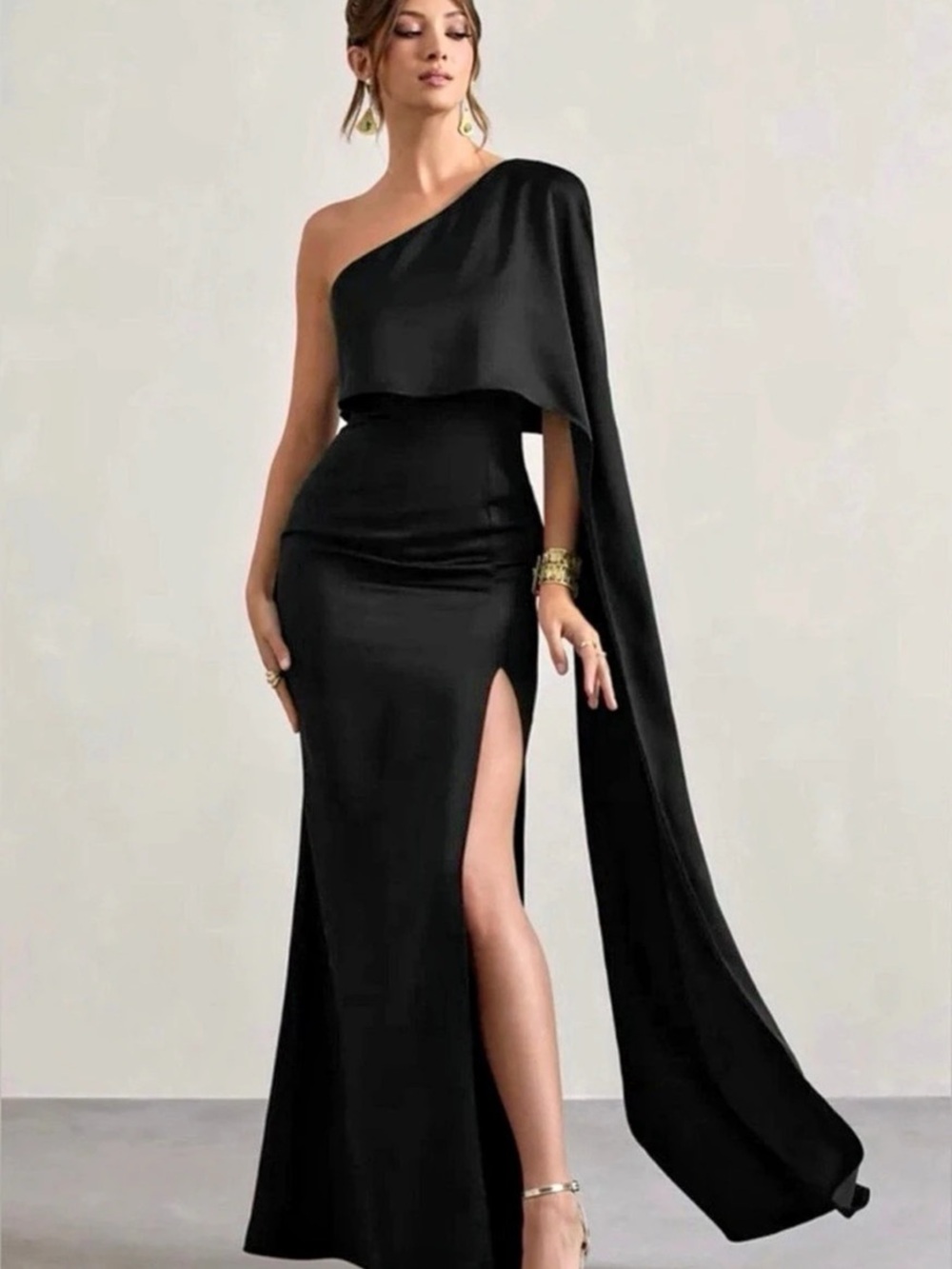 Club L London Amora Maxi Cape-Sleeve Dress in Black Size 4 NWT